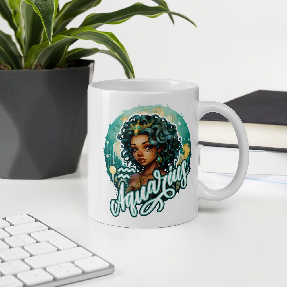 Aquarius Mug, Aquarius Zodiac Mug, Black Girl Gift, Astrology Coffee Cup, African American Woman, Horoscope Gift