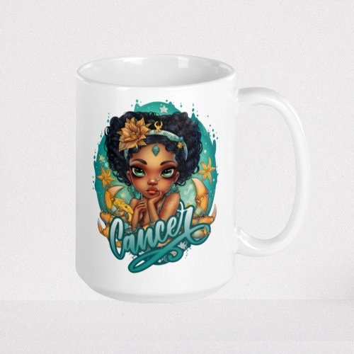 Cancer Zodiac Mug, Cancer Zodiac Mug, Black Girl Gift, Astrology Coffee Cup, African American Woman, Horoscope Gift