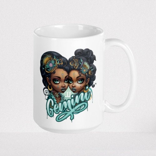 Gemini Zodiac Mug, Gemini Mug, Black Girl Gift, Astrology Coffee Cup, African American Woman, Horoscope Gift