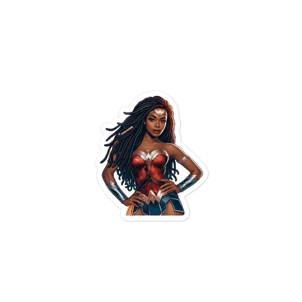 Black Wonder Woman Sticker, Superhero Laptop Decal, Vinyl Bumper Sticker, Car Window Decal, Comic Book Fan Gift