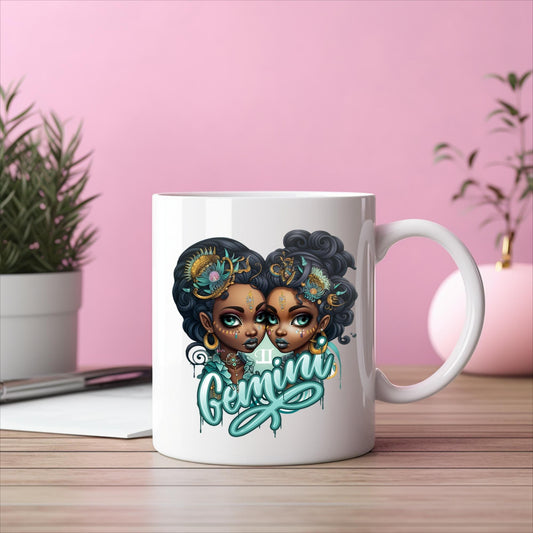 Gemini Zodiac Mug, Gemini Mug, Black Girl Gift, Astrology Coffee Cup, African American Woman, Horoscope Gift