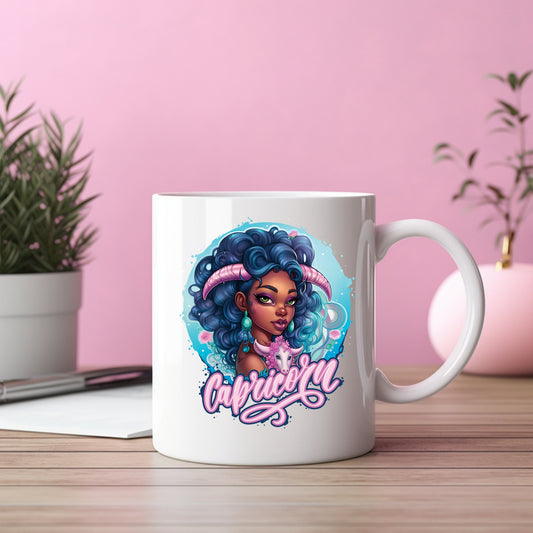 Capricorn Zodiac Mug, Black Girl Gift, Astrology Coffee Cup, African American Woman, Horoscope Gift Zodiac Mug,