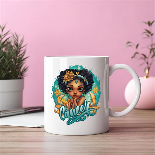 Cancer Zodiac Mug, Cancer Zodiac Mug, Black Girl Gift, Astrology Coffee Cup, African American Woman, Horoscope Gift