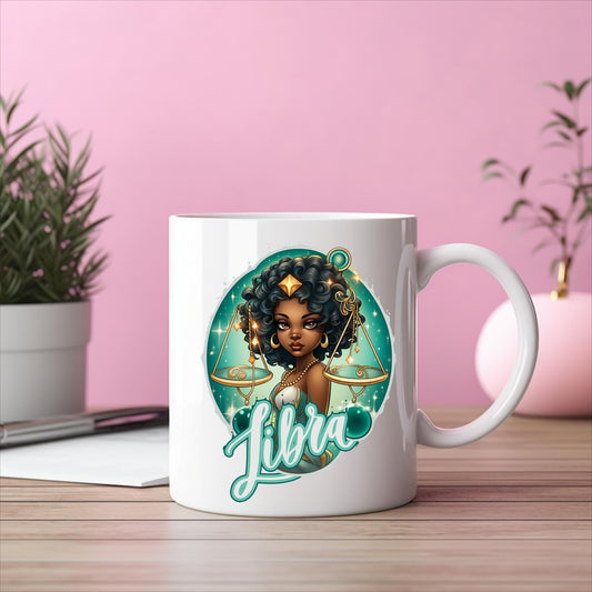 Libra Zodiac Mug, Black Girl Gift, Astrology Coffee Cup, African American Woman, Horoscope Gift Zodiac Mug,