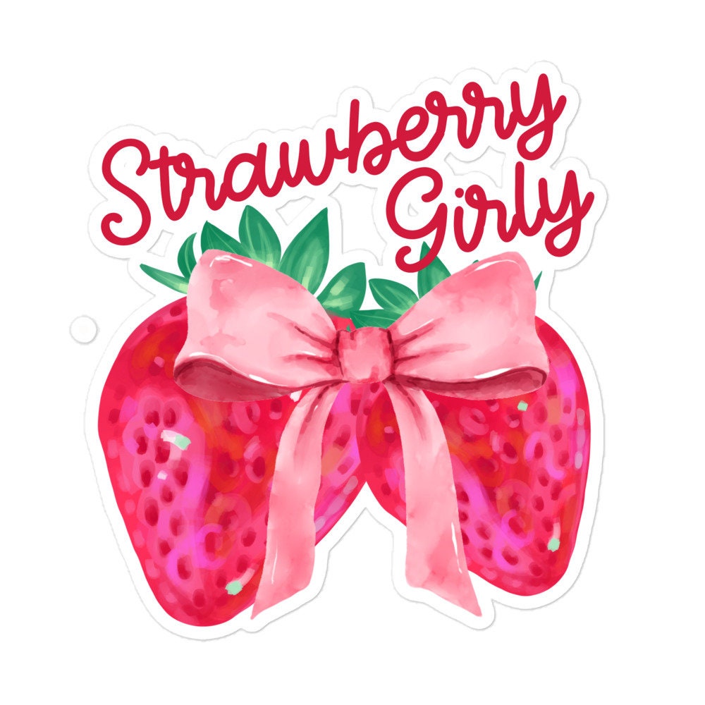 Girly Strawberry Pattern Sticker, Pink Fruit Decal, Cute Journal Sticker, Scrapbooking Supplies