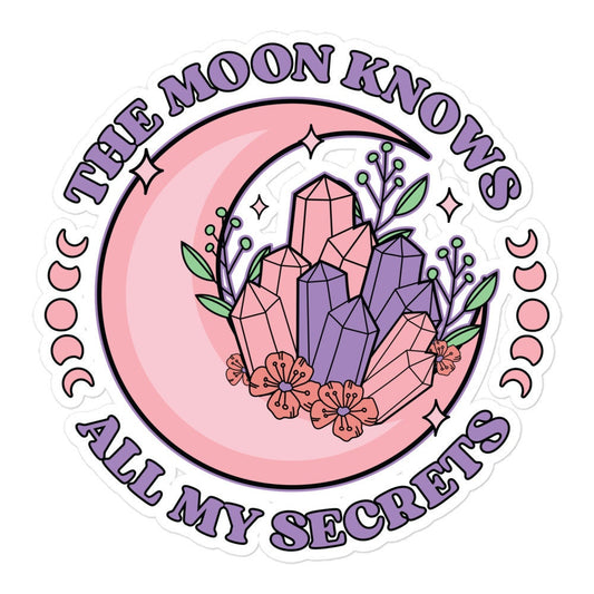 The Moon Knows All Sticker, Mystical Laptop Decal, Celestial Vinyl Sticker, Water Bottle Decal, Lunar Secrets Sticker