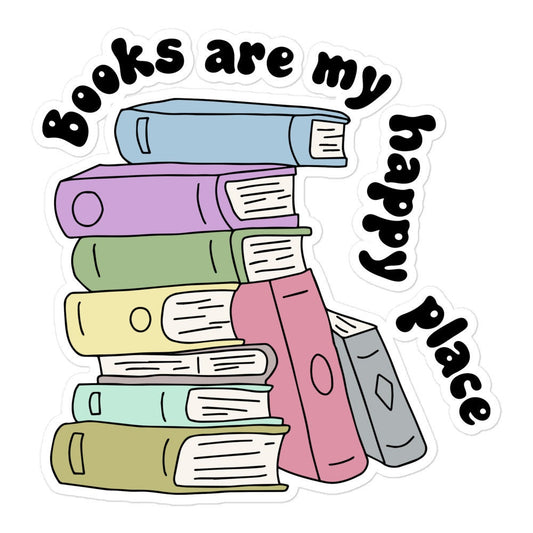 Books Are My Happy Place Sticker, Book Lover Sticker, Laptop Decal, Water Bottle Sticker, Gifts For Readers, Bookworm Gift