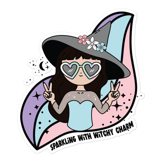 Sparkling Witchy Charm Sticker, Holographic Sticker, Glitter Decal, Magical Sticker, Enchanting Deco